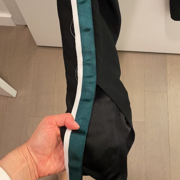 Black tuxedo pants with green grosgrain details on the sides. - Picture 6 of 6